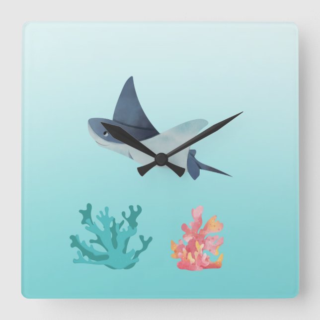 Ray Fish Underwater illustration Wall Clock (Front)