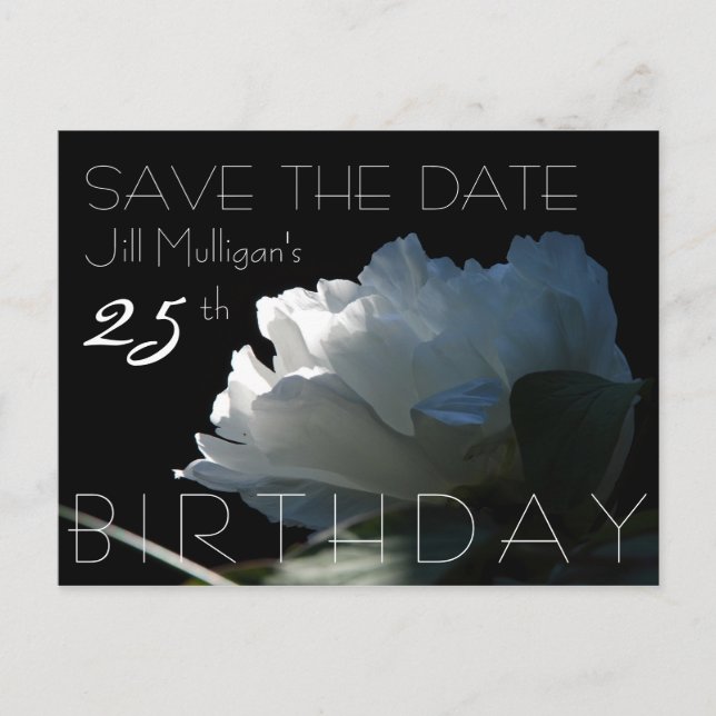 Ray of Sunlight Peony 25th Birthday Save the Date Announcement Postcard (Front)