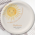 Ray Of Sunshine Baby Shower Paper Plate<br><div class="desc">Are you planning a sun-themed baby shower? This cute baby shower paper plate says "Our Little Ray Of Sunshine Is Almost Here" in stylish script typography with a smiling yellow watercolor sun on a soft cream background. Easily customizable. There are matching paper napkins and cups in my store. Original Watercolor...</div>