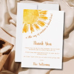 Ray of Sunshine Boho Baby Shower Thank You Card<br><div class="desc">This baby shower thank you card features the text "A little ray of sunshine is almost here!" with a watercolor yellow sun. Perfect for a gender-neutral baby shower. Easily customizable. Use the Design Tool to change the text size, style, or colour. Because we create our artwork you won't find this...</div>