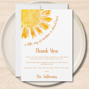 Ray of Sunshine Boho Baby Shower Thank You Card