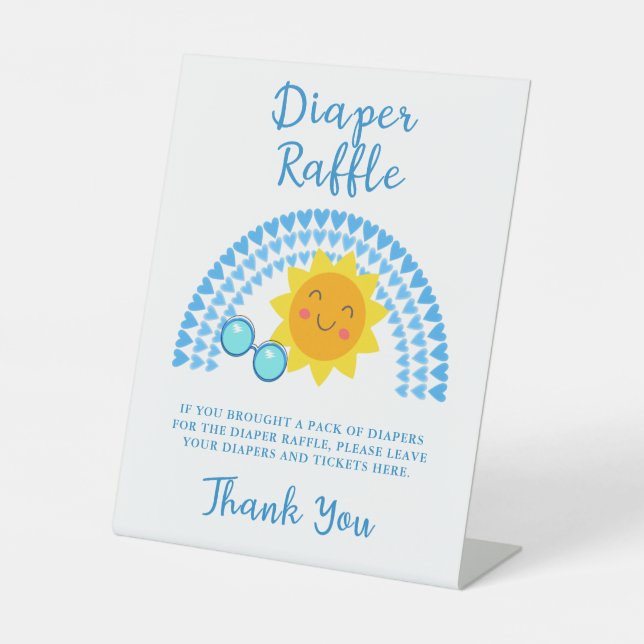 Ray of Sunshine Boy Baby Shower Diaper Raffle Pedestal Sign (Front)