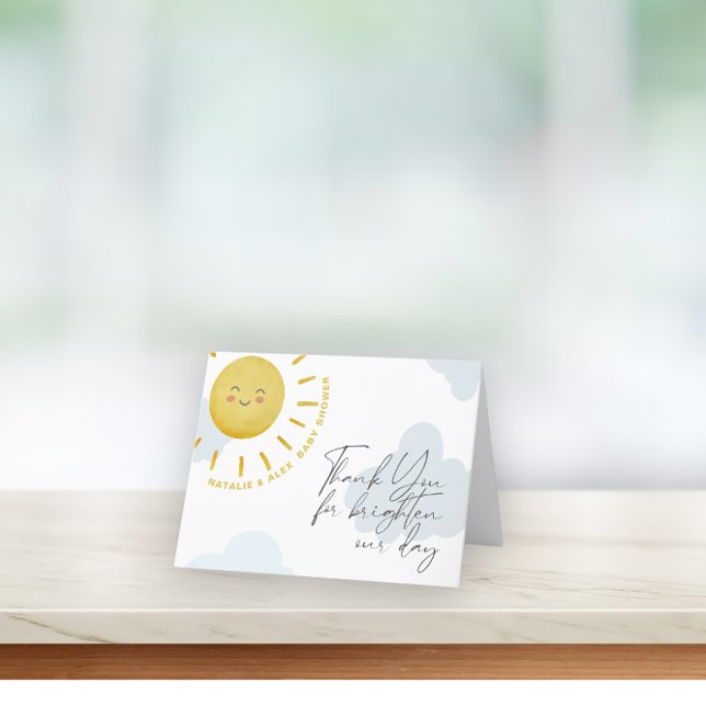 Ray of Sunshine Clouds Boyl Baby Shower  Thank You Card (Creator Uploaded)