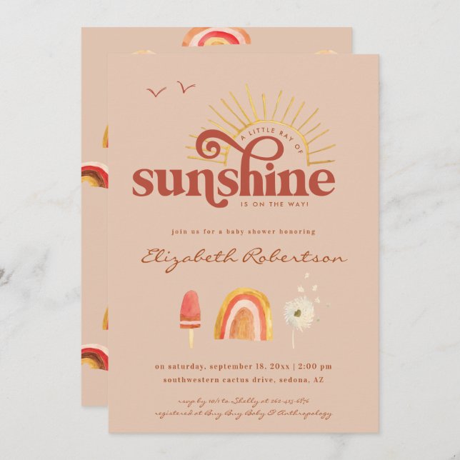 Ray of Sunshine | Invitation Baby shower Boho (Devant / Derrière)