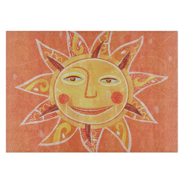 Ray Play Smiling Orange Sun Art Cutting Board (Front)