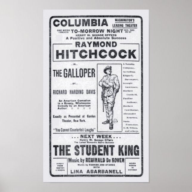 Raymond Hitchcock 1906 theatre newspaper ad poster (Front)