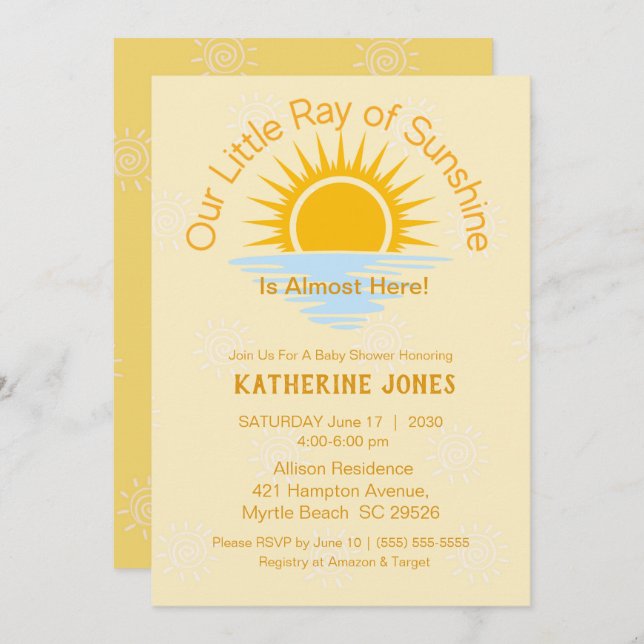Rayon neutre de soleil Baby shower Invitation (Devant / Derrière)