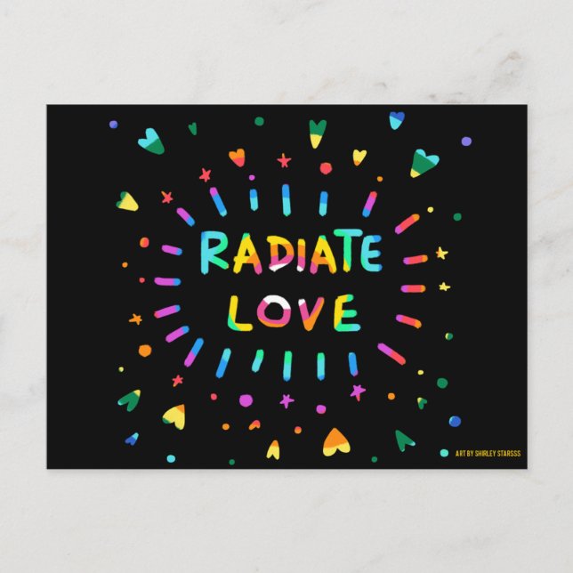 Rayonner l'amour coloré peinture noir carte postal (Devant)
