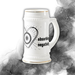 Rays, Heart , Black Evil Eye protection monogram Beer Stein
