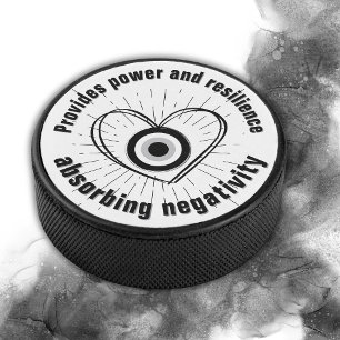 Rays, Heart , Black Evil Eye protection monogram Hockey Puck