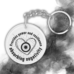 Rays, Heart , Black Evil Eye protection monogram Keychain