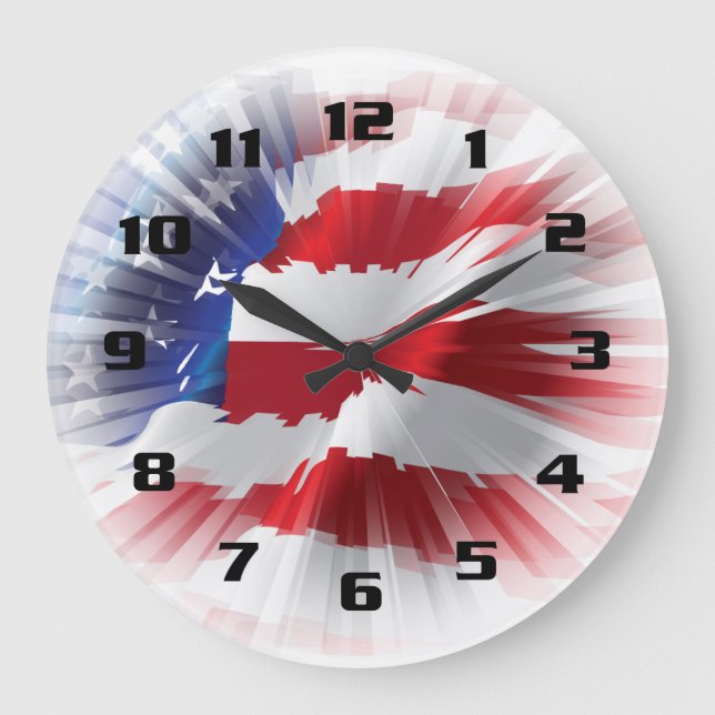 Rays Of Light American Flag Patriotic Large Clock (Front)