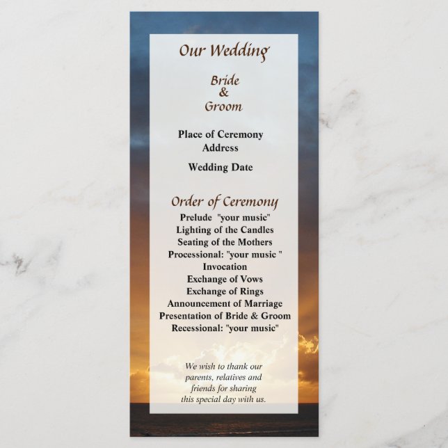 Rays of the Sun at Dawn Wedding Program (Front)