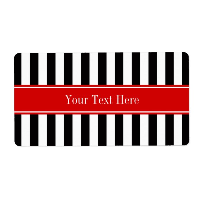 Rayure Noir Blanc Ruban Rouge Nom Monogramme (Devant)