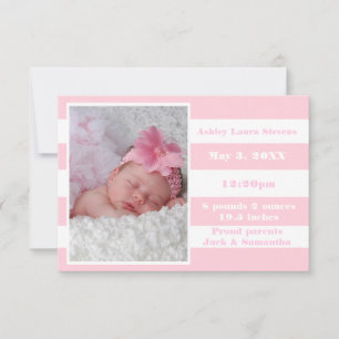 Rayure rose et blanc - Faire-part de naissance 3x5