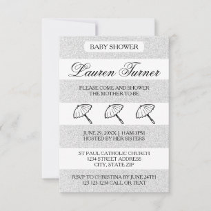 Rayures Argent et Blanc - Invitation Baby Shower 3