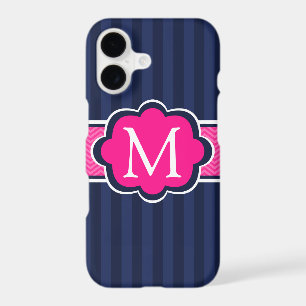 Rayures Bleu Marine Monogramme Rose Chaud Personna