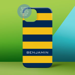 Rayures de rugby bleu marine et jaune Nom personna