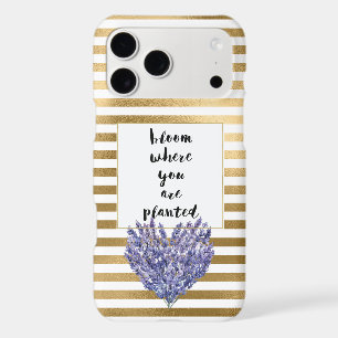 Rayures dorées Fleur violette lavande Cœur Floral 