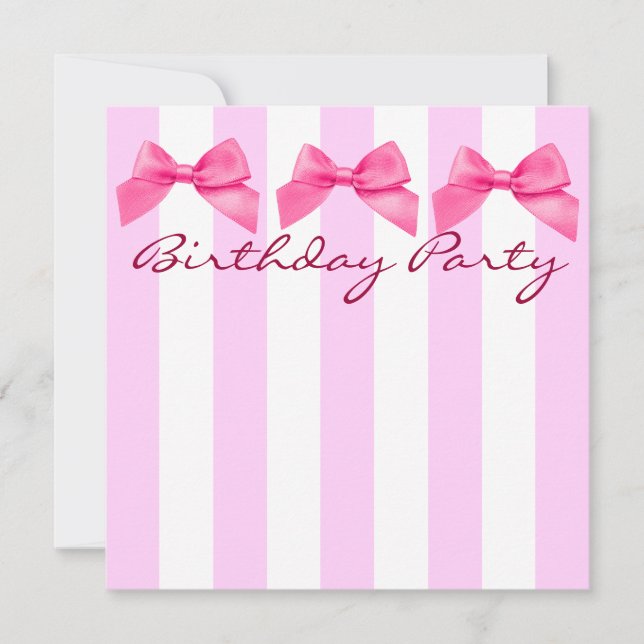 Rayures et invitation roses d'anniversaire d'arcs (Devant)