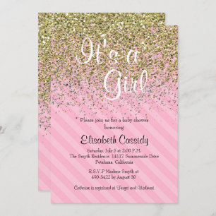 Rayures et invitation roses de baby shower de