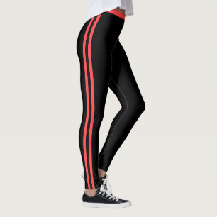 Rayures latérales rouges Leggings noires avec vos