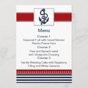 rayures marines, ancre, cartes de menu nautique