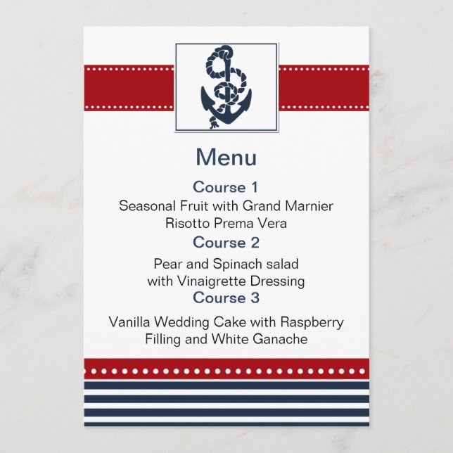 rayures marines, ancre, cartes de menu nautique (Devant)