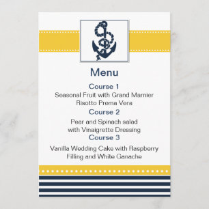 rayures marines, ancre, cartes de menu nautique