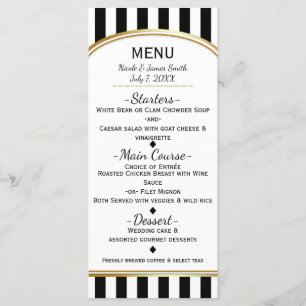 Rayures noires et blanches avec menu élégant en or