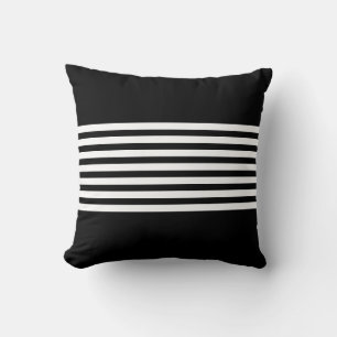 Rayures noires et blanches sur Coussin de jet noir