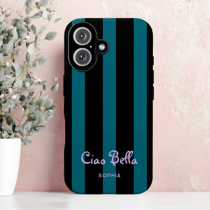Rayures noires et sarcelle audacieuses Ciao Bell