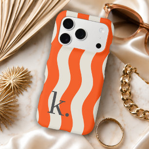 Rayures ondulées orange élégantes avec monogramme