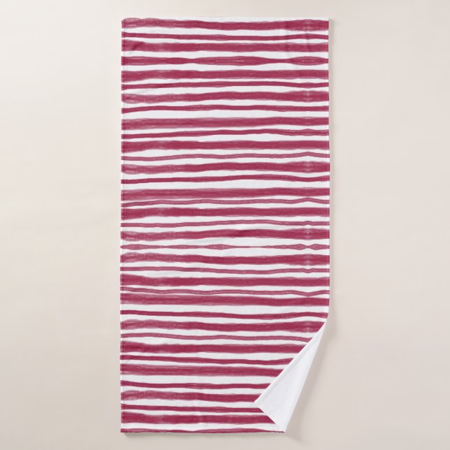 Rayures rouges Bordeaux  (Serviette de bain)