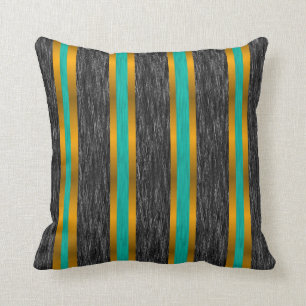 Rayures turquoises d'or sur le coussin noir de