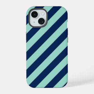 Rayures vert menthe et bleu marine diagonales