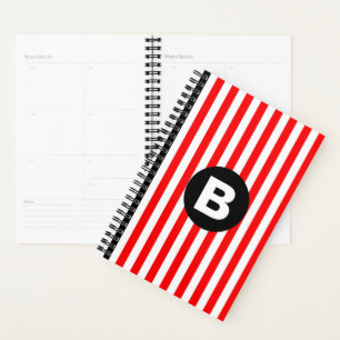 Rayures verticales blanches rouges Monogramme noir