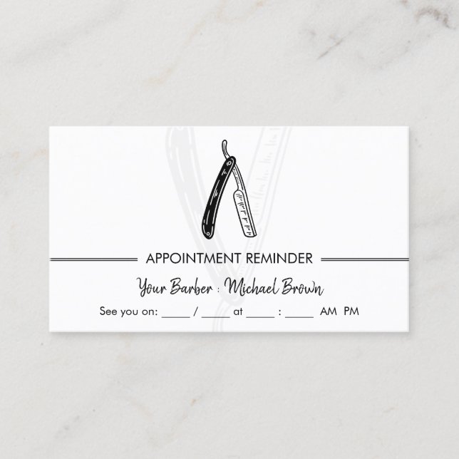 Razor Barber Appointment Black White Business Card (Front)