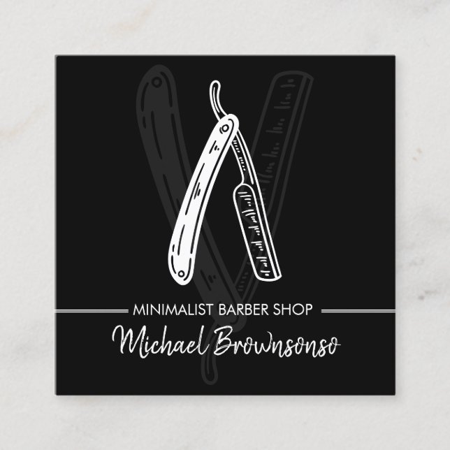 Razor Barber Minimalist Simple Black Square Business Card (Front)