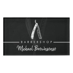 Razor Barber shop black logo simple Hair Name Tag