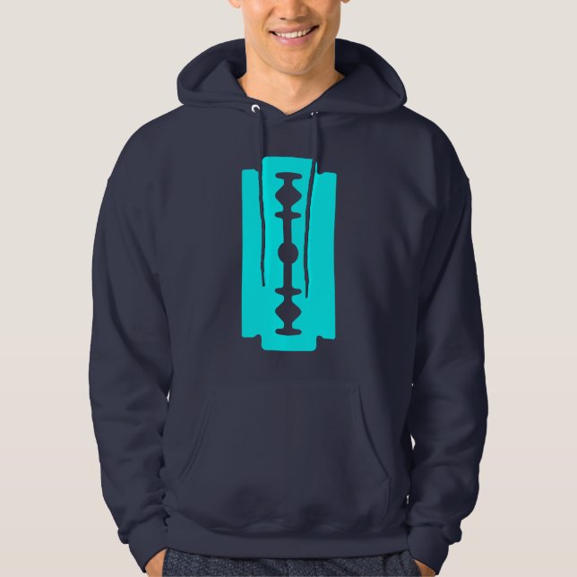 Razor Blade - Cyan on Dark Hoodie (Front)