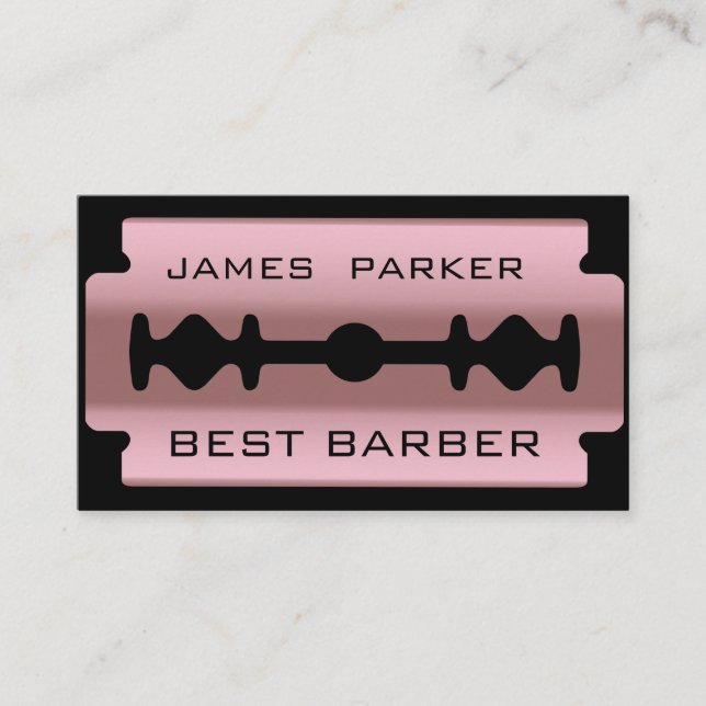 Razor Blade Rose Gold Barber Modern Hair Stylist Business Card (Front)