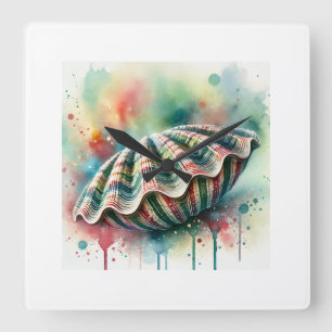 Razor Clam Longueiron 020824AREF123 - Watercolor Square Wall Clock