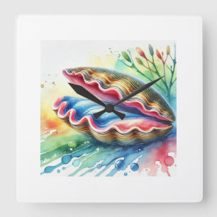 Razor Clam Navaja 170724AREF130 - Watercolor Square Wall Clock