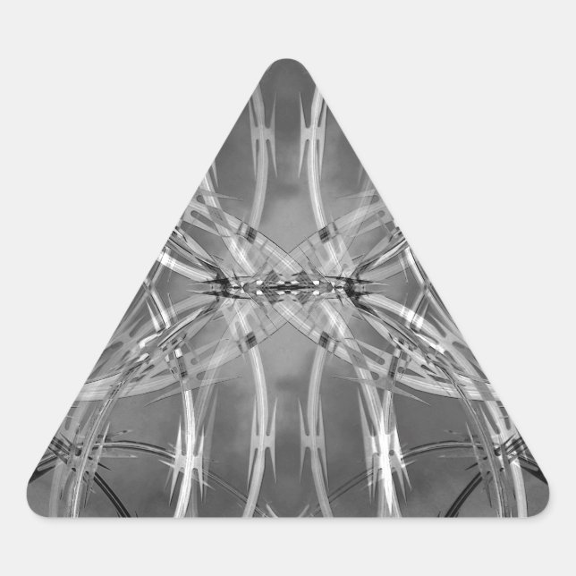 Razor wire against dark clouds triangle sticker (Front)