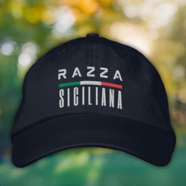 Razza Siciliana - Embroidered Italian Pride Hat (Razza Siciliana (Sicilian Roots)
Embroidered Baseball Cap with Italian Flag accent)