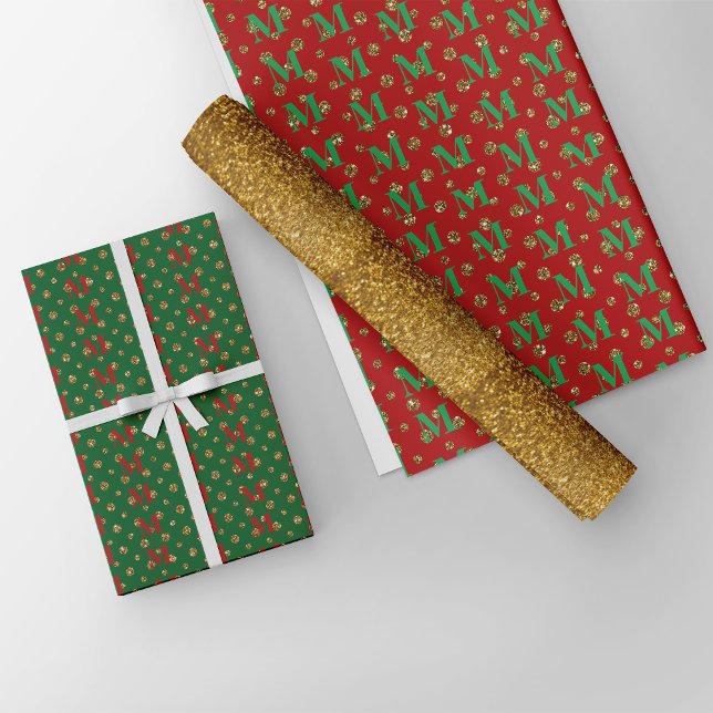 Razzle Dazzle Christmas Glitter Dots Monogram Wrapping Paper Sheet (Creator Uploaded)