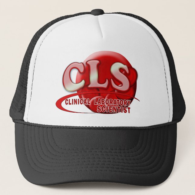 RBC CLS CLINICAL LABORATORY SCIENTIST SWOOSH LOGO TRUCKER HAT (Front)