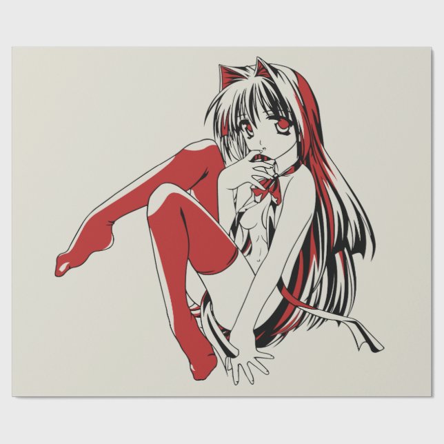 RBP, Neko the Sexy Anime Cat Girl Furry  Wrapping Paper (Flat)