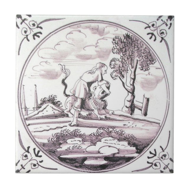 RBT08 Delft Biblical Manganese Red Ceramic Tile (Front)